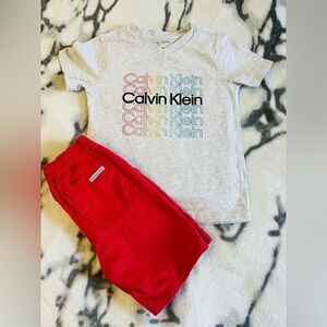Calvin Klein TShirt and Matching Red/Khaki Short Set  - Size 4T Boys